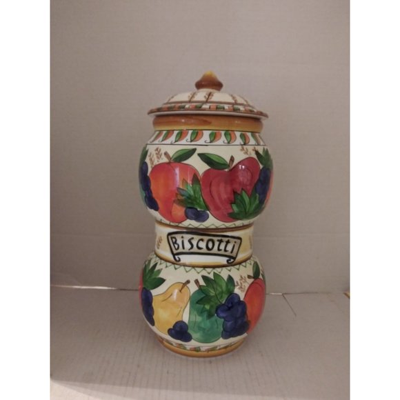 Kitchen Vintage Handmade For Nonnis Ceramic 12 Biscotti Cookie Jar